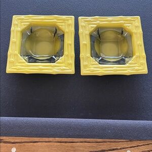 Set of 2 *Rare* 1960’s pair Yellow Square Glass Ashtrays